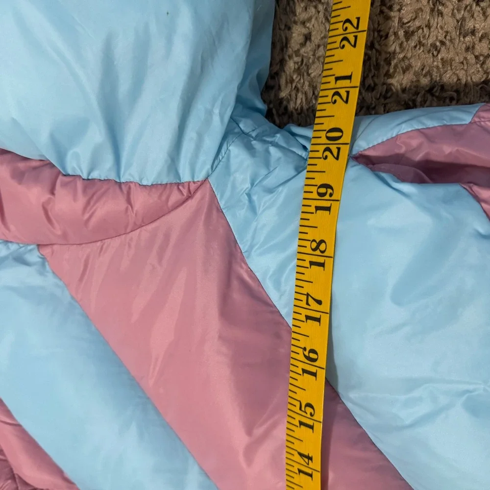 Urban‎ Outfitters Chevron Puffer Jacket Pink Blue Size M Medium Cropped Zip Up